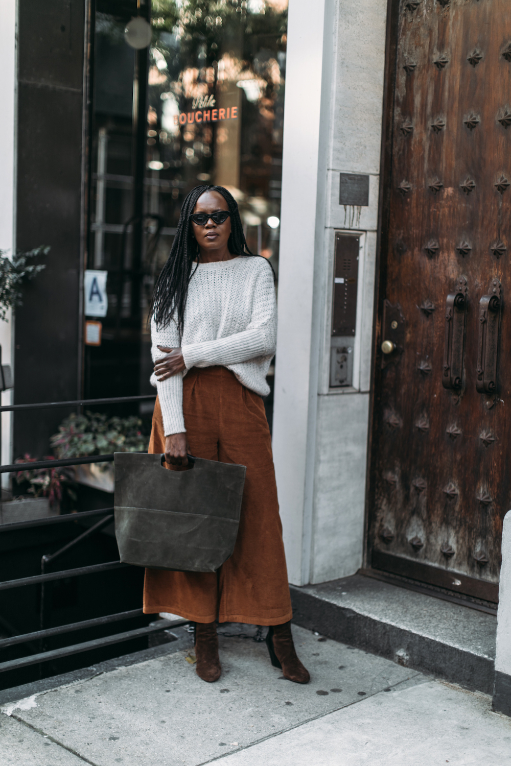 Fall Outfits, Beautiful NYC Streets, Sweaters, Corduroy Culottes, Suede Wedge Boots