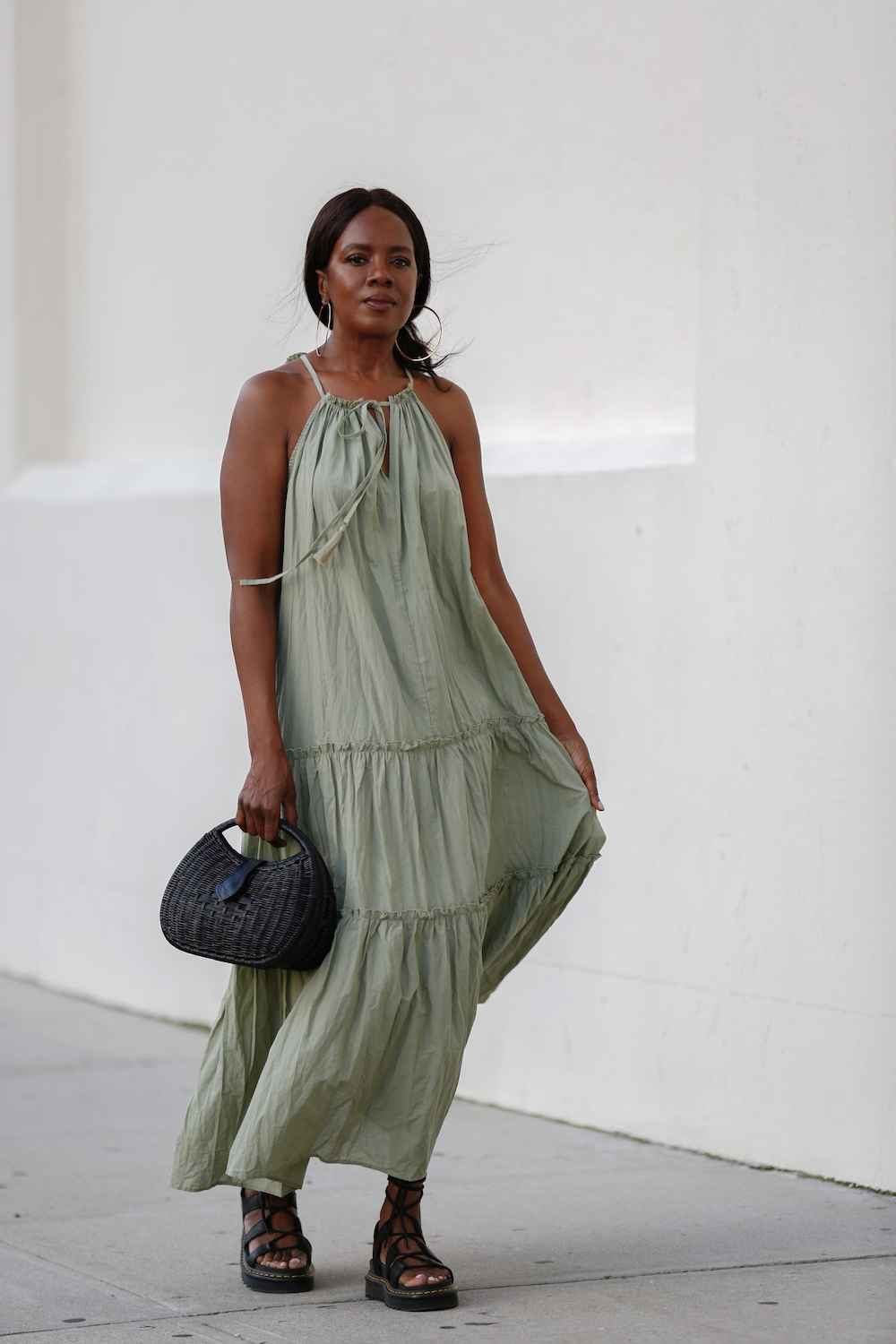 Green Summer Dresses, Black Gladiator Sandals